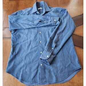 Piattelli Barneys New York Long Sleeve Woven Navy Men Shirt Size M